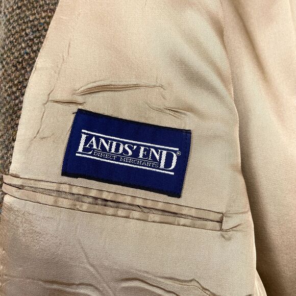 Lands End Tweed Sport Coat Brown Lambswool Wool Two Button USA Mens 43L 43 Long - Picture 8 of 11